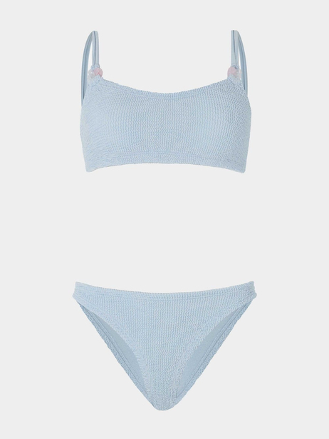 Dokulu Kumaş Askılı Mavi Bikini Takımı