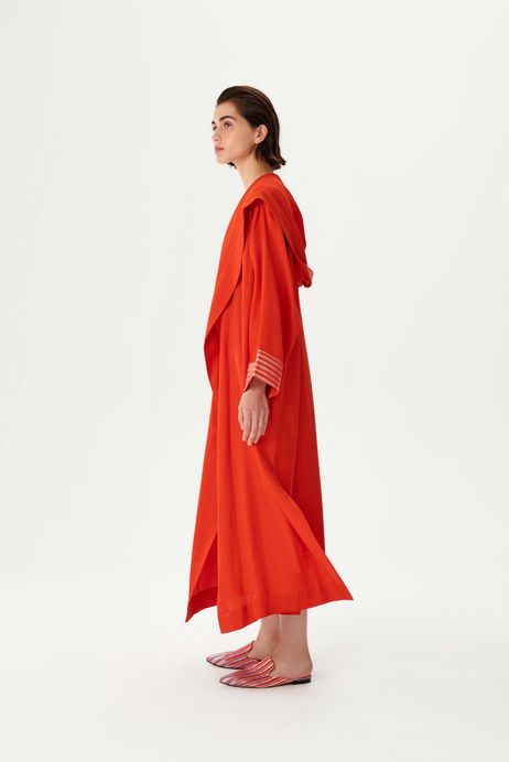 Kapüşonlu Turuncu Kutnu Kimono