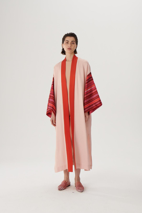 Pembe Keten Detaylı Kimono