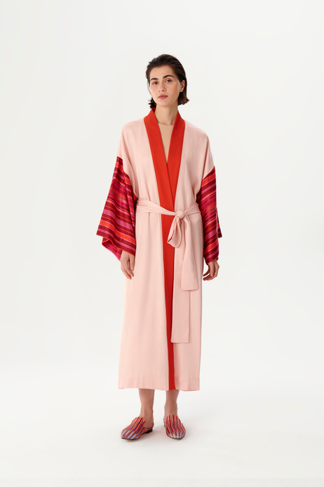Pembe Keten Detaylı Kimono