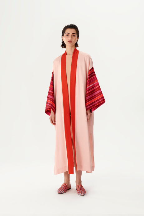 Pembe Keten Detaylı Kimono