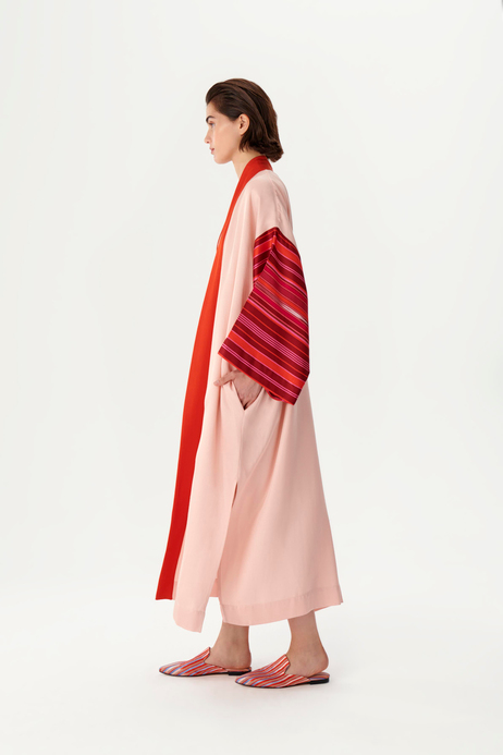 Pembe Keten Detaylı Kimono