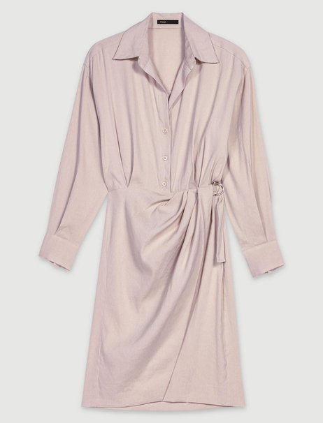 Drapeli Gömlek Yaka Elbise