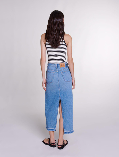 Çift Yırtmaçlı Denim Etek