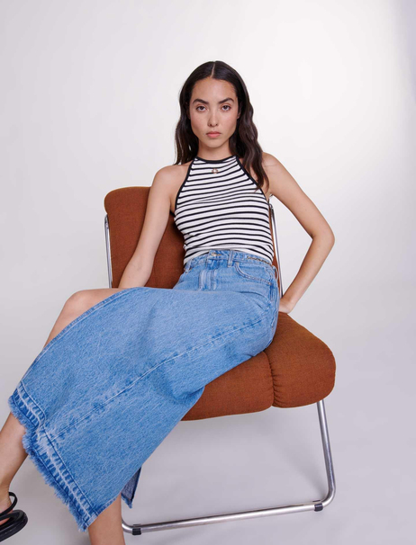 Çift Yırtmaçlı Denim Etek