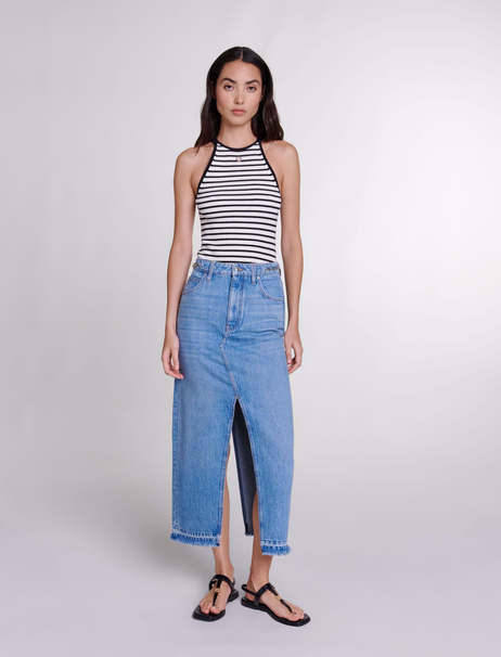 Çift Yırtmaçlı Denim Etek