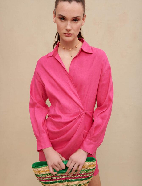 Drapeli Polo Yaka Mini Elbise
