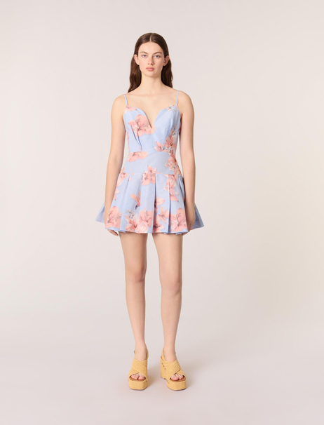 Kalp yaka floral desenli mini elbise