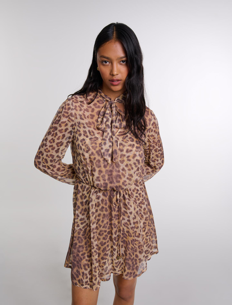 Leopar Desen Şifon Elbise