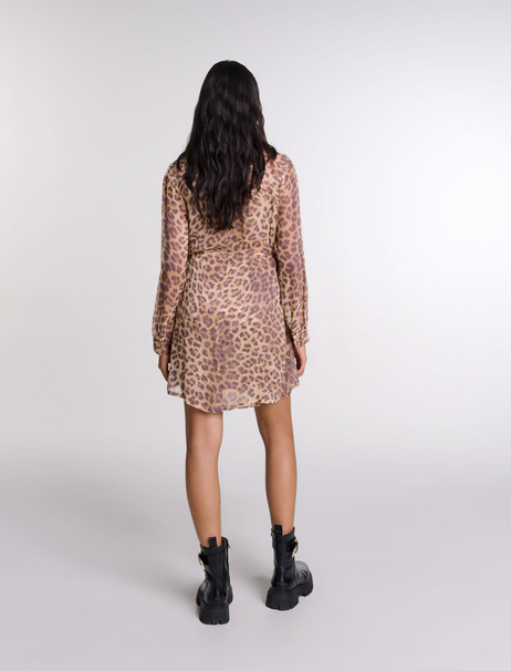 Leopar Desen Şifon Elbise