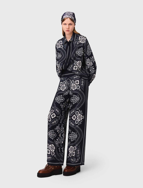 Şal Desenli Dökümlü Pantolon