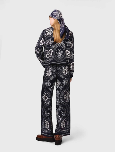 Şal Desenli Dökümlü Pantolon