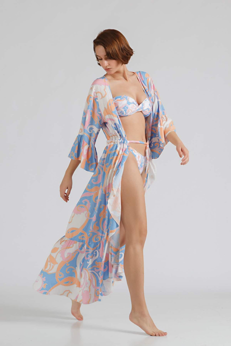 MELISSA ODABASH Önü Açık Kuşaklı Uzun Kaftan