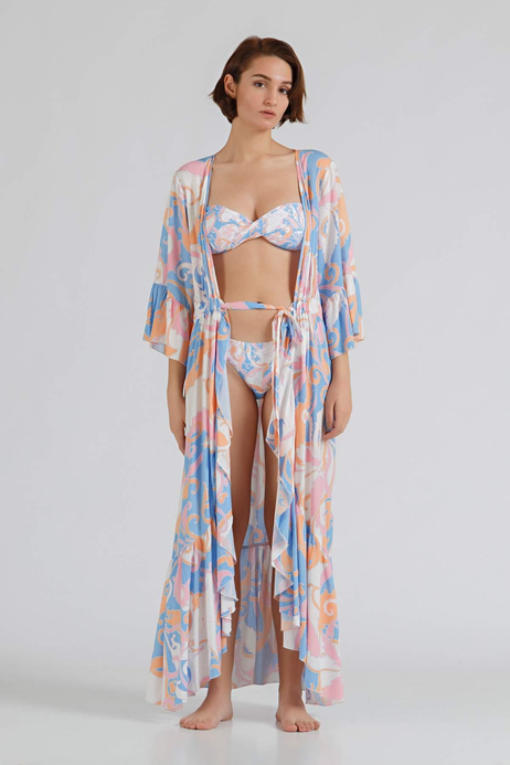 MELISSA ODABASH Önü Açık Kuşaklı Uzun Kaftan