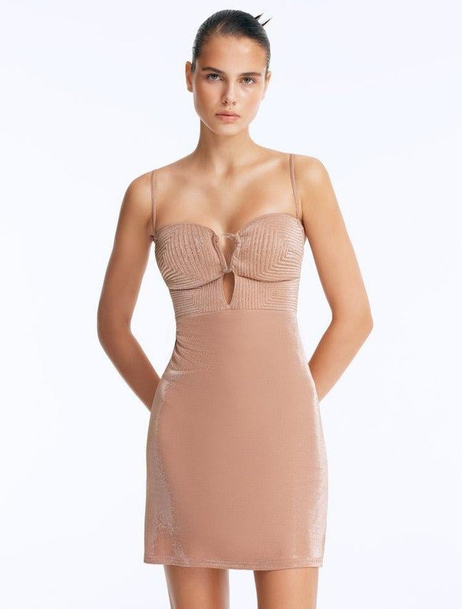 Bronze Cut Out Detaylı Mini Elbise
