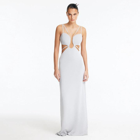 Silver Cut Out Desenli Uzun Elbise