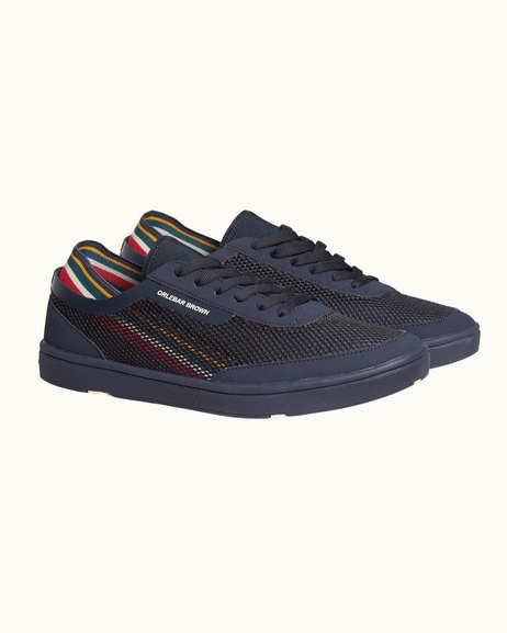 Erkek Lacivert Örgü Detaylı Renkli Şeritli Sneaker