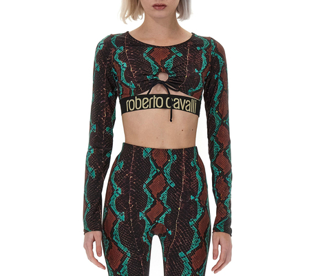 Yılan Derisi Desenli Crop Üst