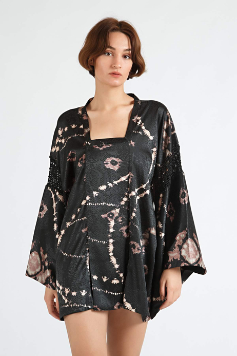 SADH Tığ İşleme Çıtçıt Kapatmalı Kısa Kimono