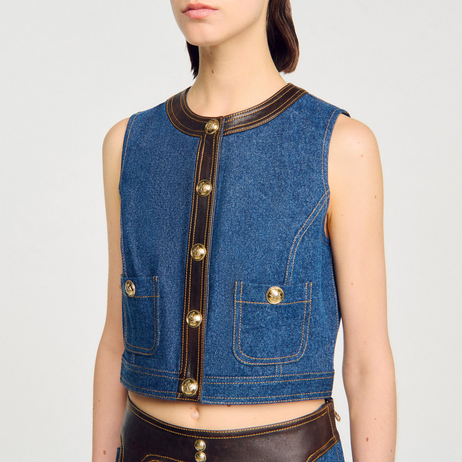 Deri Mix Denim Yelek