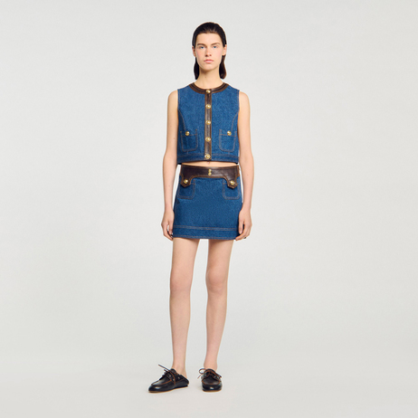 Deri Mix Denim Yelek