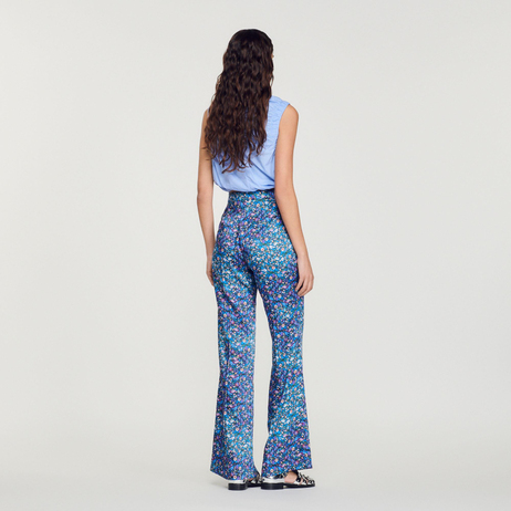 Floral Desen Saten Geniş Paça Pantolon
