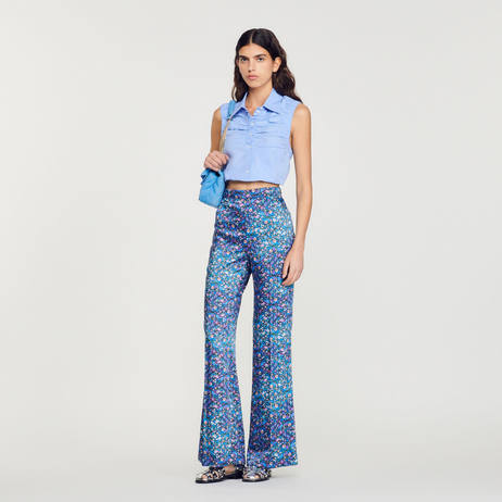 Floral Desen Saten Geniş Paça Pantolon