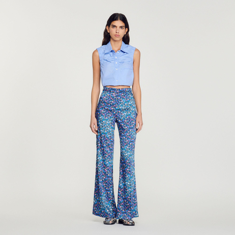 Floral Desen Saten Geniş Paça Pantolon