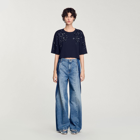 Payet İşlemeli Crop T-shirt