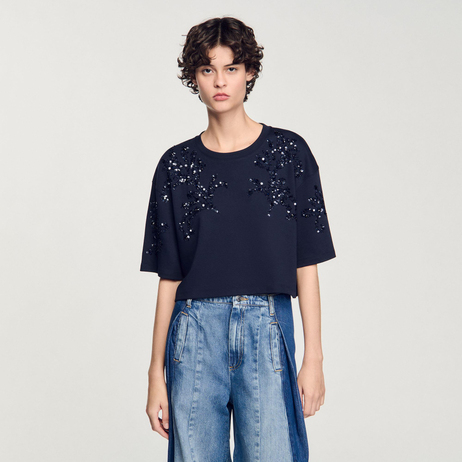 Payet İşlemeli Crop T-shirt