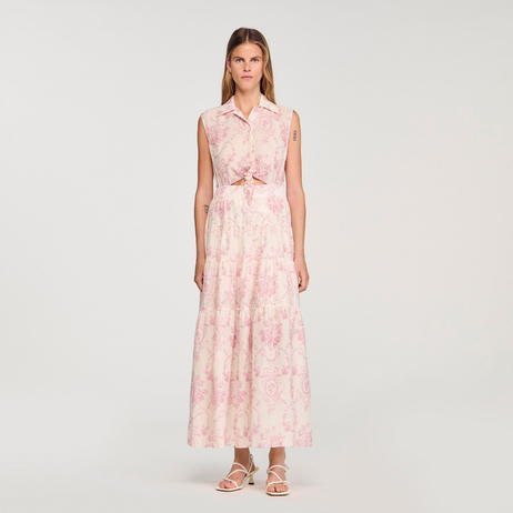 Pembe Floral Desen Uzun Elbise