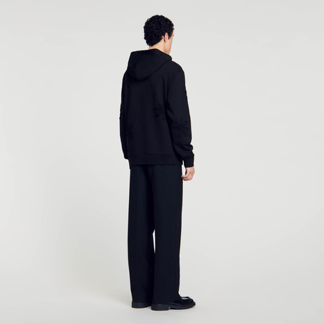 Siyah Çiçek Figürlü Kapüşonlu Sweatshirt