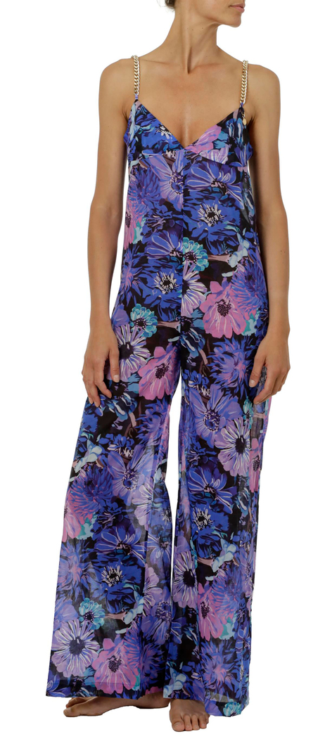 Zincir Askılı Floral Desen Tulum
