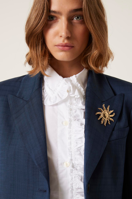 Broş Detaylı Crop Blazer