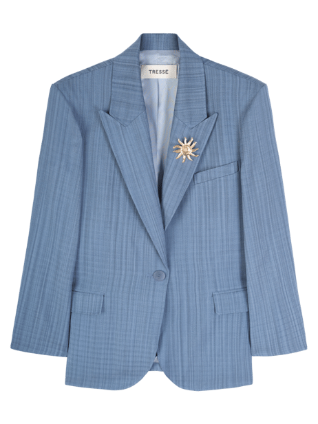 Broş Detaylı Mavi Blazer