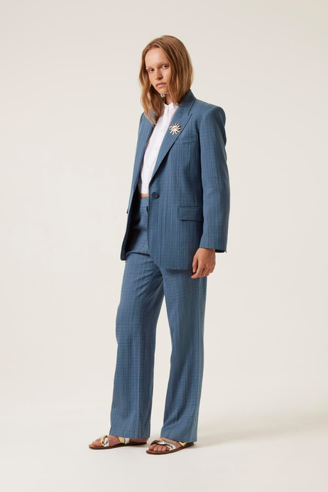 Broş Detaylı Mavi Blazer