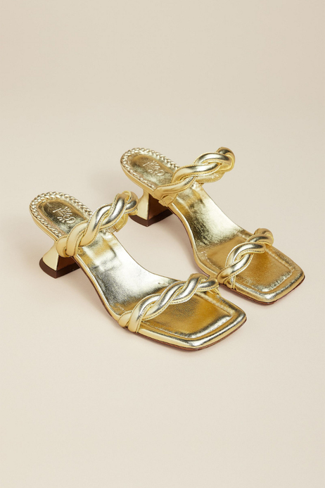 Gold Deri Topuklu Sandalet