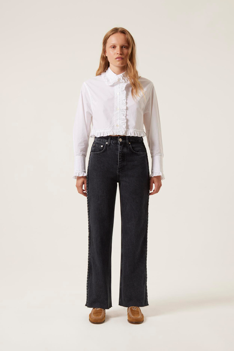 Örgü Detaylı Denim Pantolon