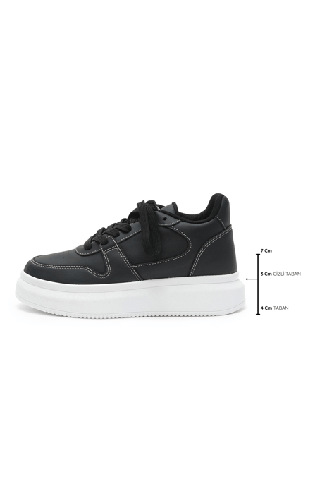 Secret 7 cm Boy Yükselten Dikiş Detaylı Siyah Sneaker