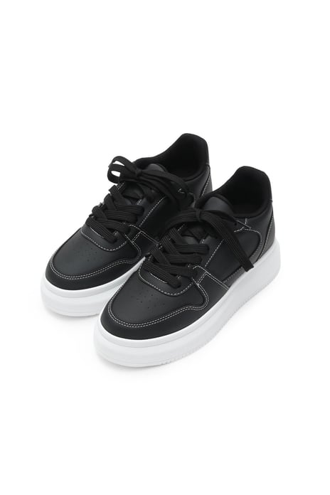 Secret 7 cm Boy Yükselten Dikiş Detaylı Siyah Sneaker