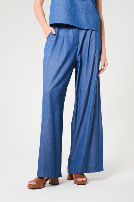 Denim Görünümlü Palazzo Pantolon