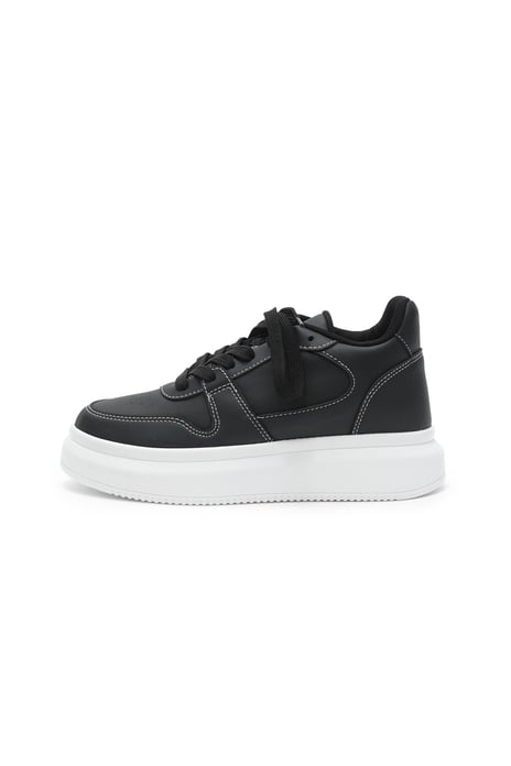 Secret 7 cm Boy Yükselten Dikiş Detaylı Siyah Sneaker