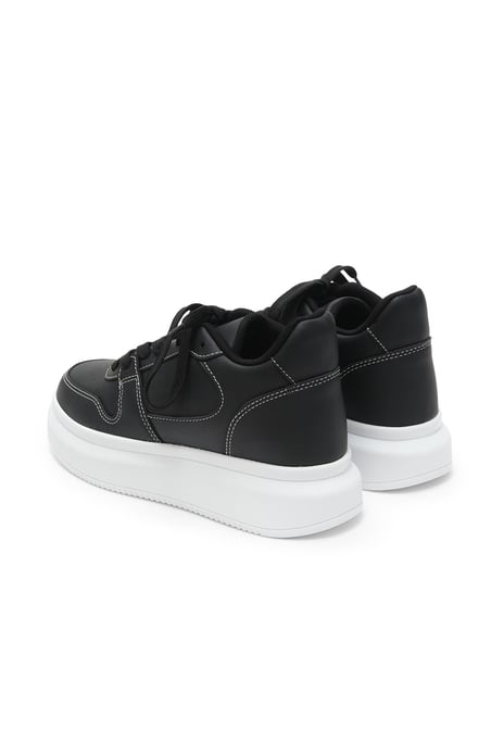Secret 7 cm Boy Yükselten Dikiş Detaylı Siyah Sneaker