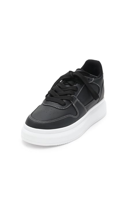 Secret 7 cm Boy Yükselten Dikiş Detaylı Siyah Sneaker