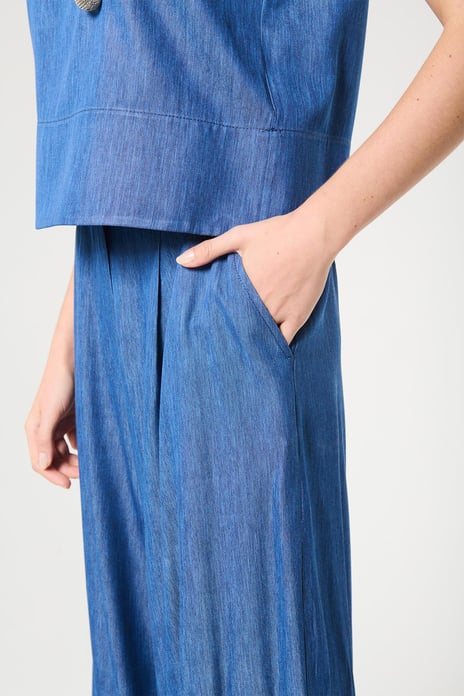 Denim Görünümlü Palazzo Pantolon