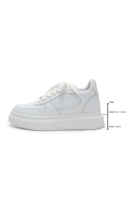 Secret 7 cm Boy Yükselten Dikiş Detaylı Beyaz Sneaker