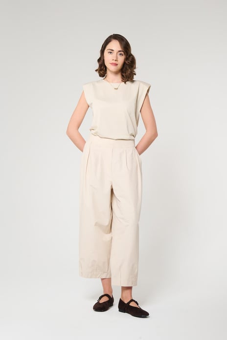 Ekru Renk Crop Pantolon