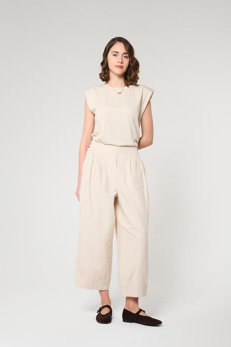 Ekru Renk Crop Pantolon