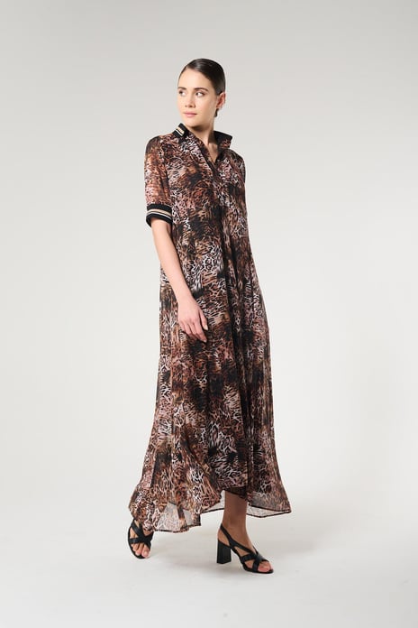 Ribanalı Leopar Desenli Elbise