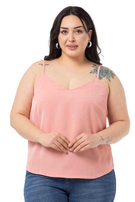 Plus Size Adjustable Thin Strap V Neck Light Pink Blouse